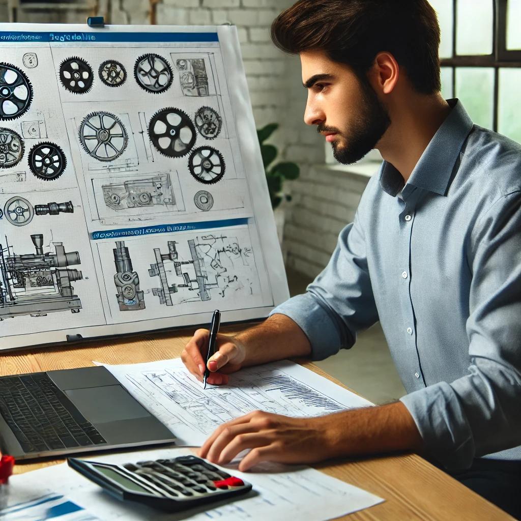 A_draftsman_analyzing_machine_guidelines_and_prepa