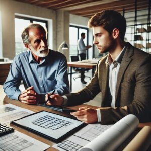 A_professional_meeting_between_a_draftsman_and_a_c