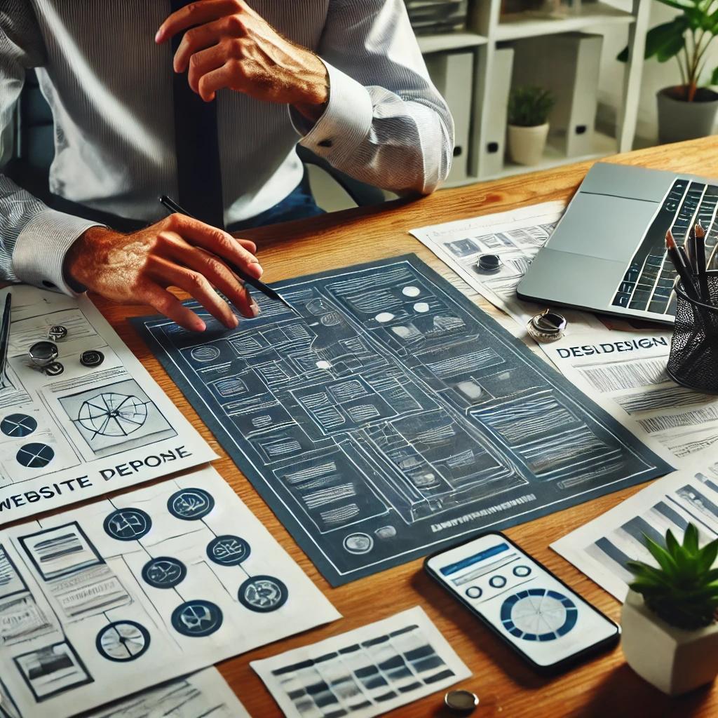 A_web_designer_creating_a_detailed_plan_and_propos