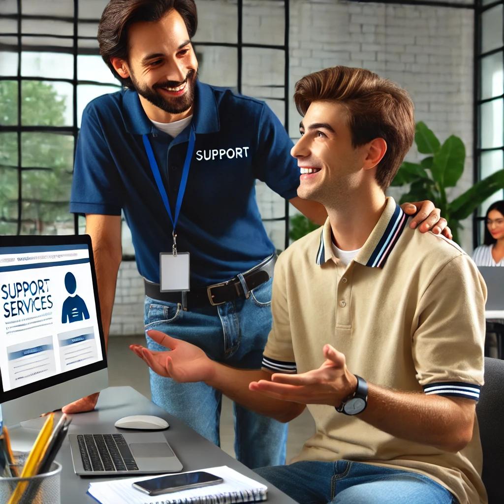 A_web_designer_launching_a_website_and_explaining_